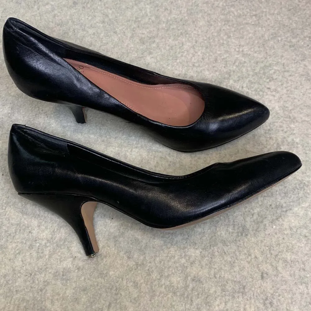 Vince Camuto Vickiy Black Leather Pointed Toe Kitten Heel Pumps Size 8M